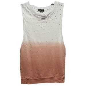 Pol Women's Sleeveless Distressed Ombre Top Size Small Coral White Holey NWOT